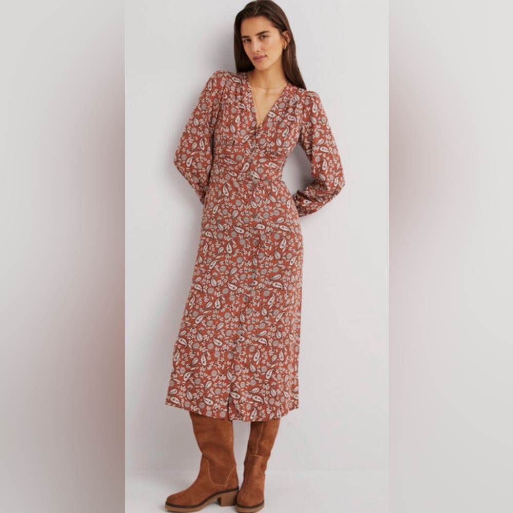 Boden Floral  Long Sleeve Midi Dress